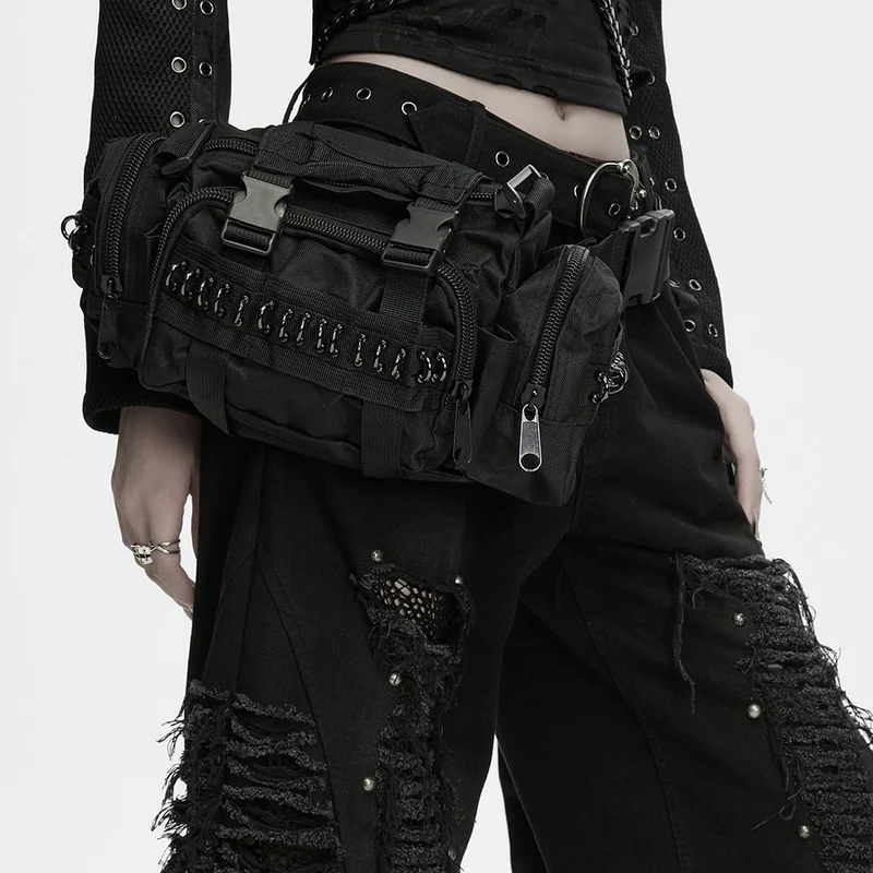 Unisex Cyberpunk Gürteltasche mit Schnallenriemen und D-Ring