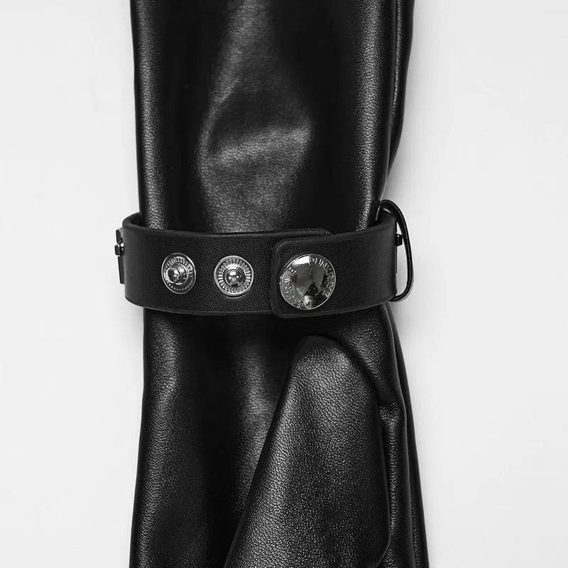 Lange Gothic-Handschuhe für Damen mit gekreuzten Riemen und Reißverschluss