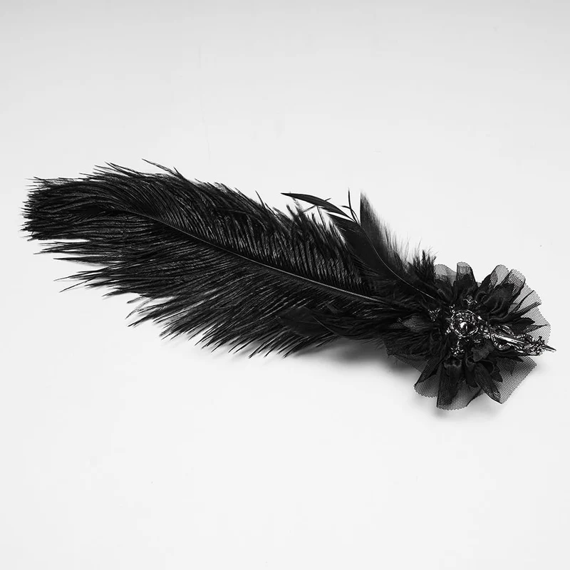 Schwarze Gothic-Maske für Damen mit Federkette und Spinnennetz-Motiv
