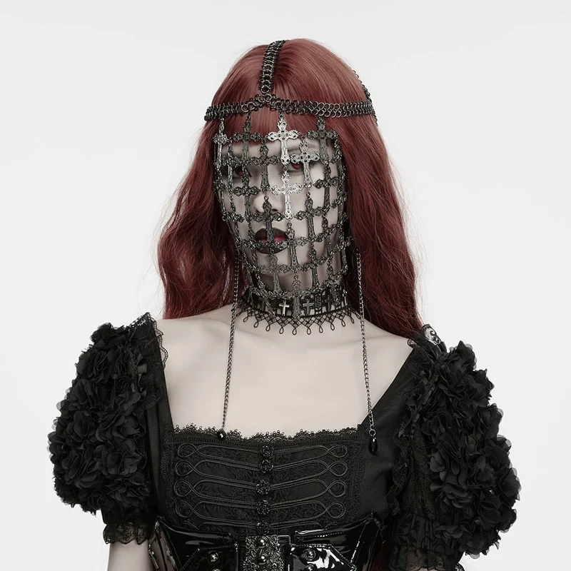 Gothic-Gesichtsmaske mit Kreuzkette für Damen