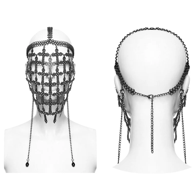 Gothic-Gesichtsmaske mit Kreuzkette für Damen