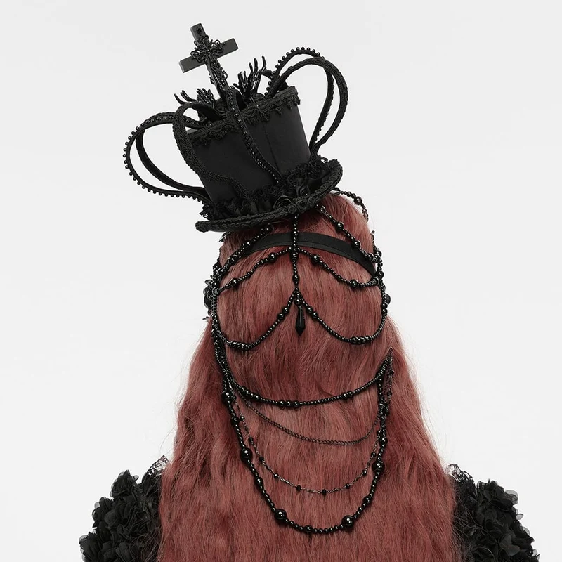 Gothic-Maske für Damen mit Blumenmuster, Perlenkette