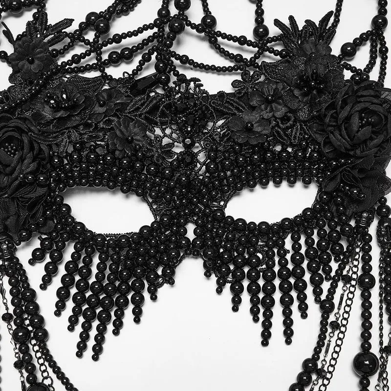 Gothic-Maske für Damen mit Blumenmuster, Perlenkette