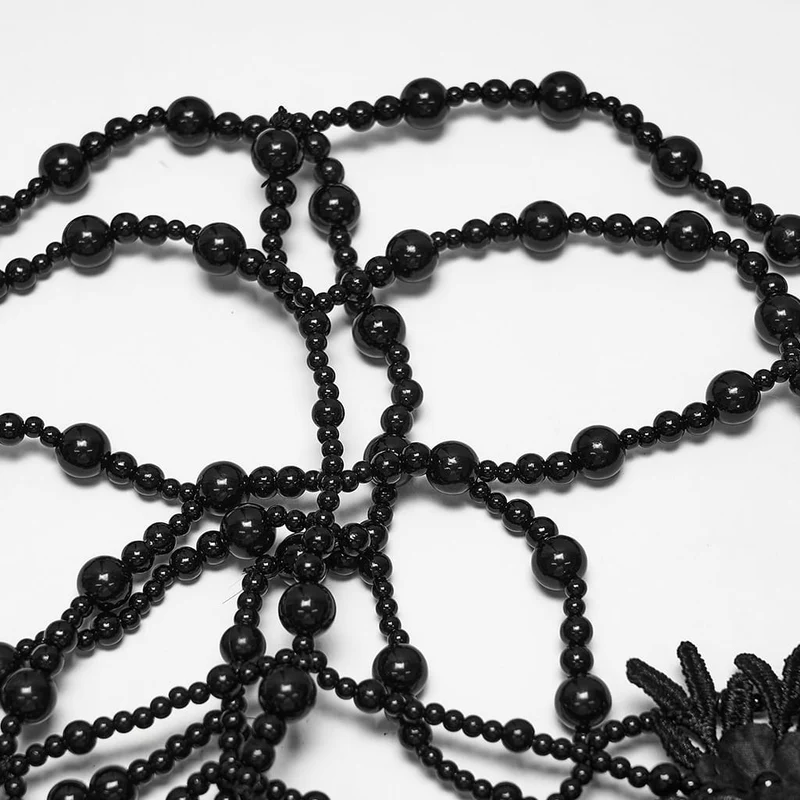 Gothic-Maske für Damen mit Blumenmuster, Perlenkette
