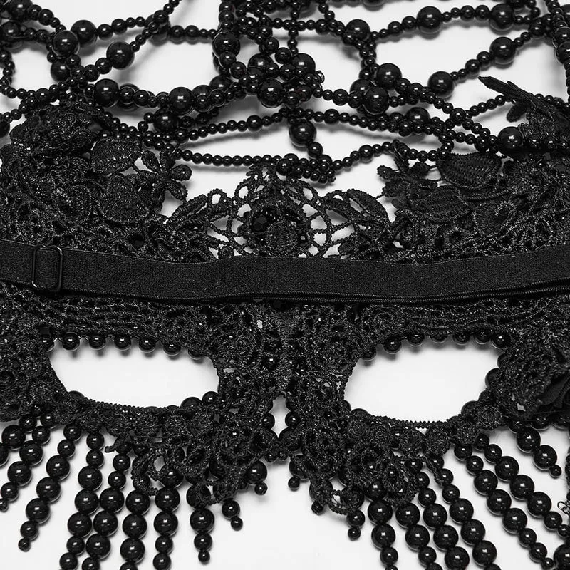 Gothic-Maske für Damen mit Blumenmuster, Perlenkette