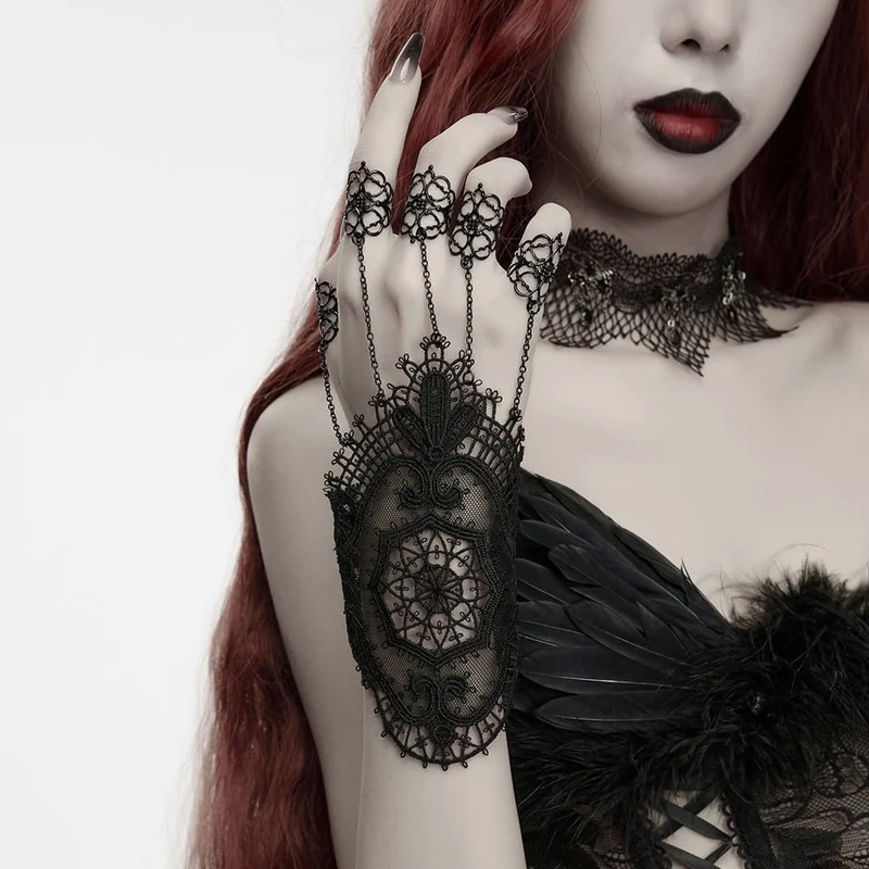 Vintage-Gothic-Spitzenhandschuhe für Damen mit Cut-out-Details
