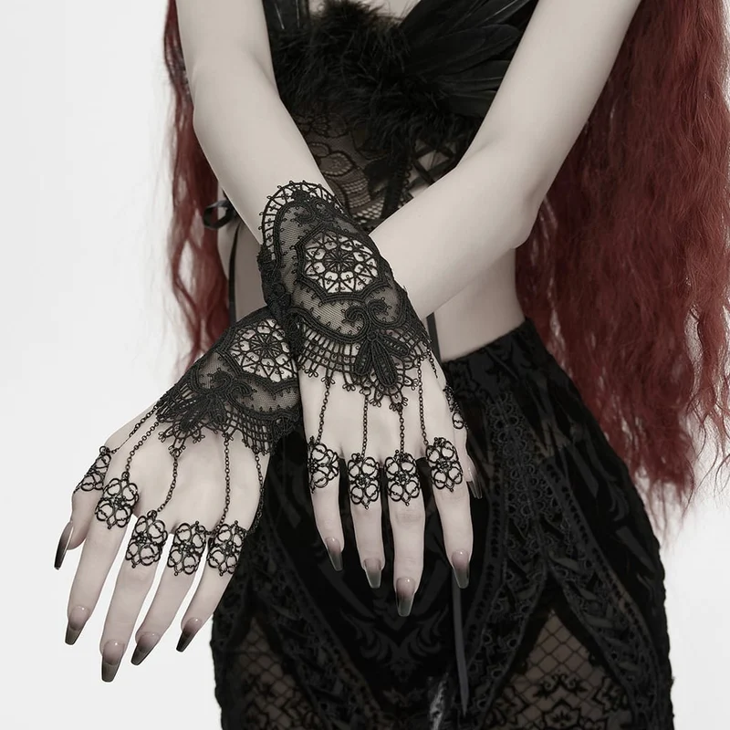Vintage-Gothic-Spitzenhandschuhe für Damen mit Cut-out-Details