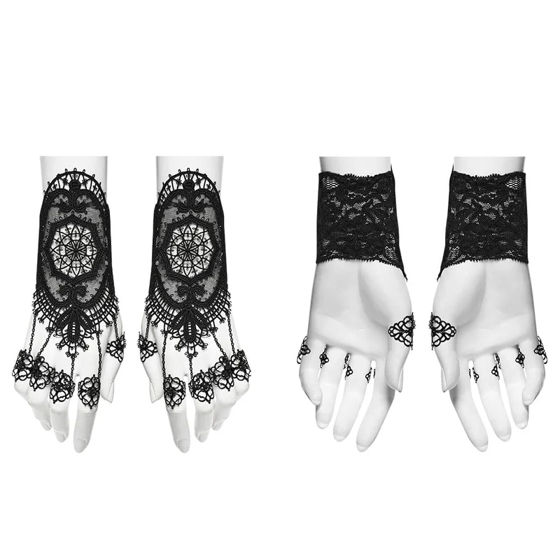 Vintage-Gothic-Spitzenhandschuhe für Damen mit Cut-out-Details