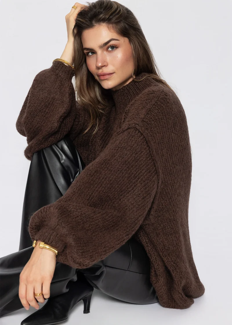 Oversized Grobstrickpullover - braun