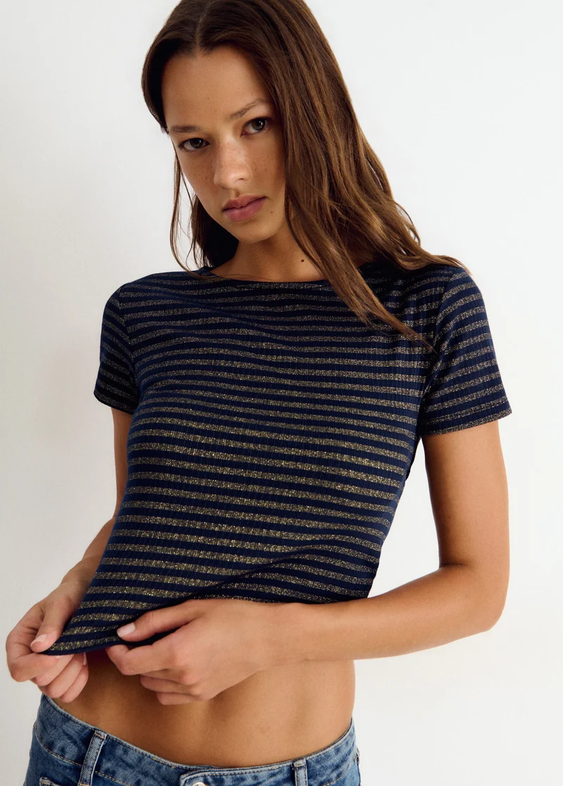 Open striped lurex T-shirt