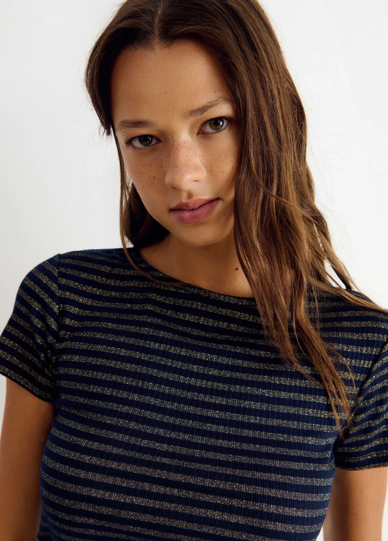 Open striped lurex T-shirt
