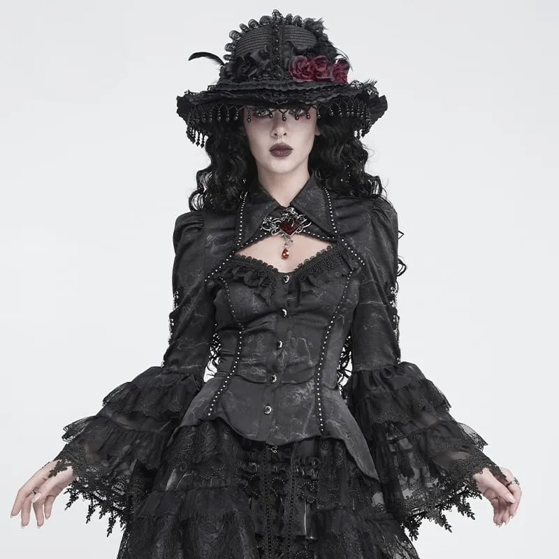 Gothic-Damenbluse mit Schnürung, Ketten, Cut-outs und ausgestellten Ärmeln