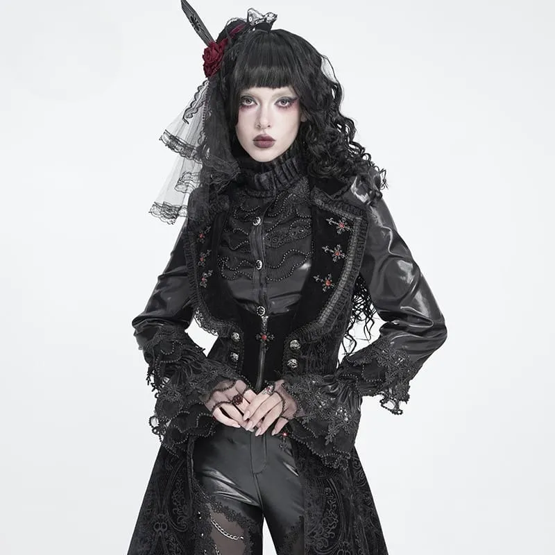 Gothic-Damenbluse mit Schnürung, Puffärmeln und ausgestellten Ärmeln