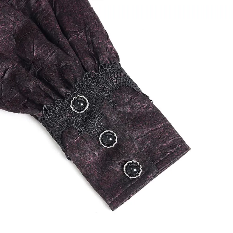 Gothic-Jacquard-Hemd für Damen mit Fledermausärmeln und Krawatte, rot
