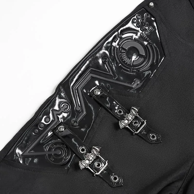 Punk-Skinny-Hose für Damen mit Schnallenriemen aus Lacklederimitat
