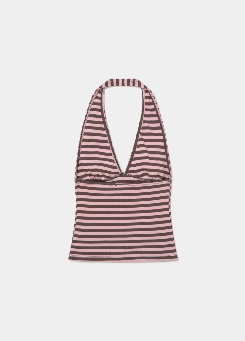 Woven stripe halter top