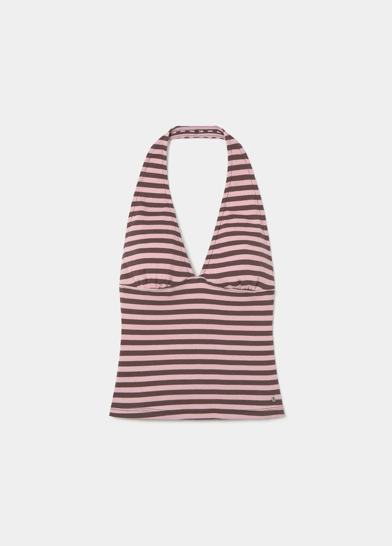 Woven stripe halter top