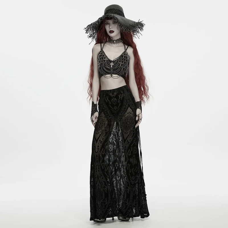 Gothic-Strohhut für Damen mit Rosenapplikation und breiter Krempe