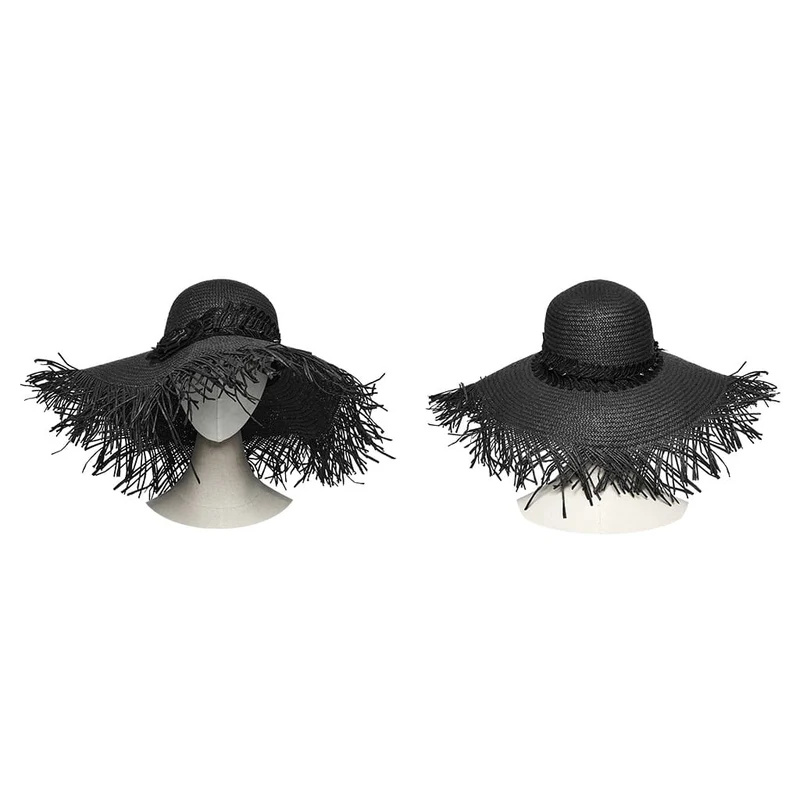 Gothic-Strohhut für Damen mit Rosenapplikation und breiter Krempe