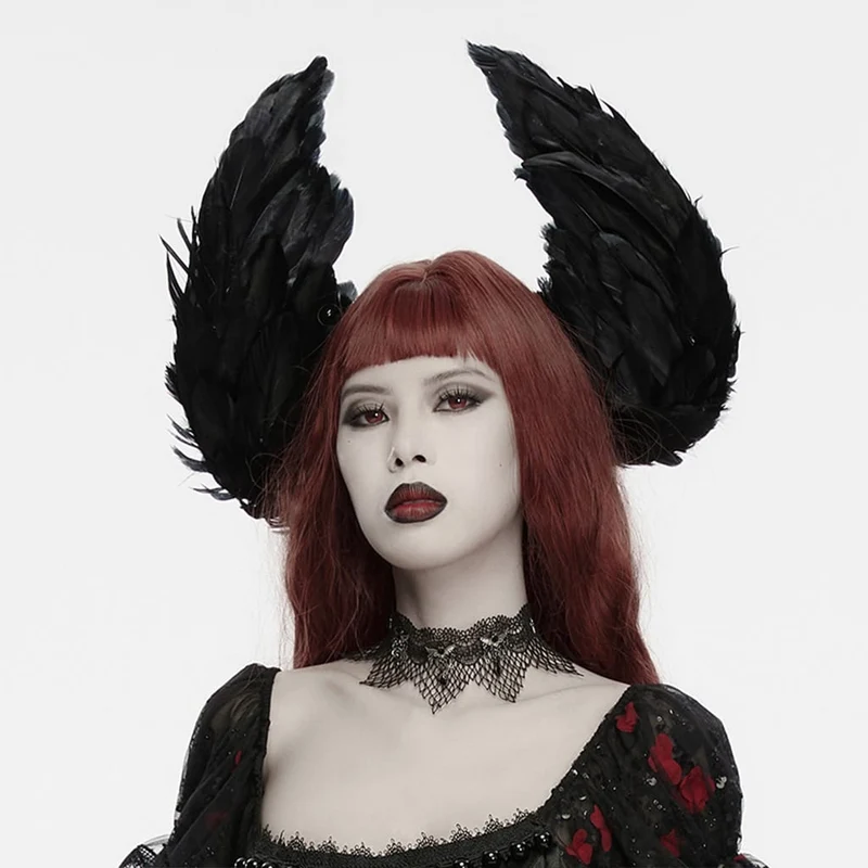 Gothic-Kopfbedeckung für Damen mit Blumenmuster und Federflügeln