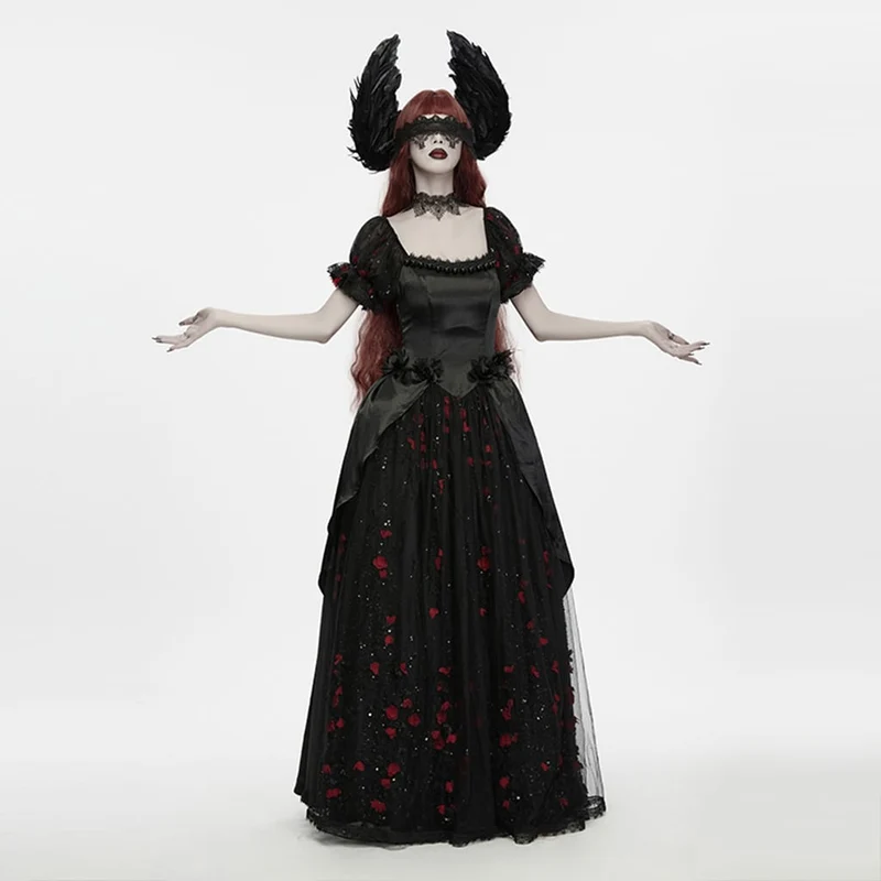 Gothic-Kopfbedeckung für Damen mit Blumenmuster und Federflügeln