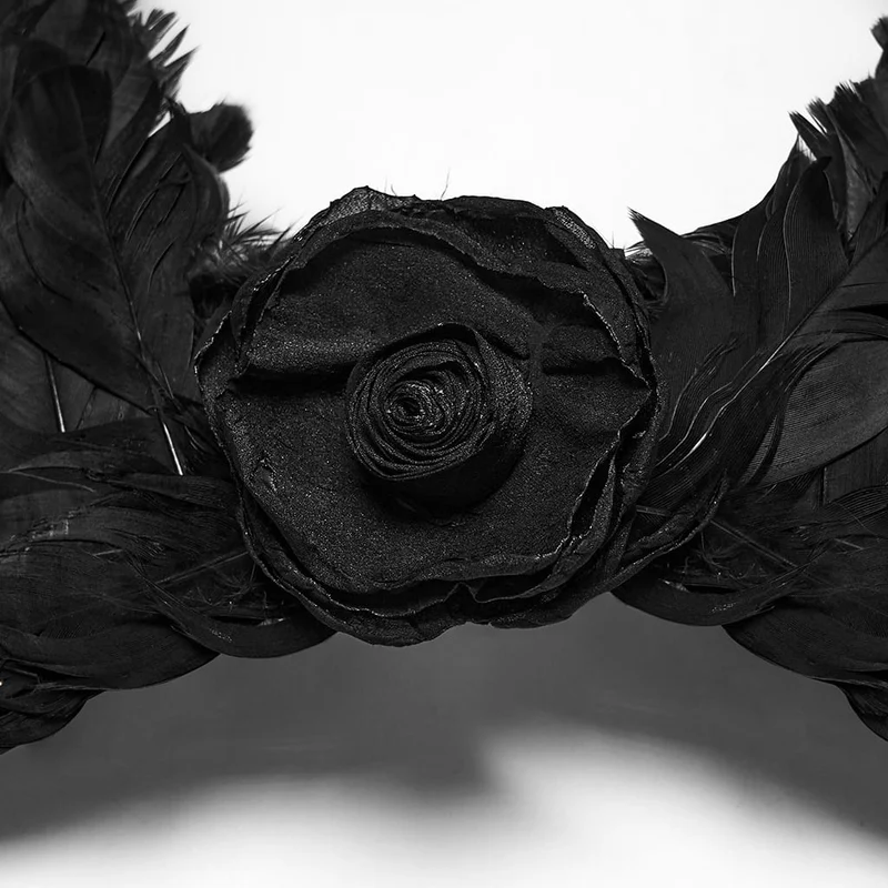 Gothic-Kopfbedeckung für Damen mit Blumenmuster und Federflügeln