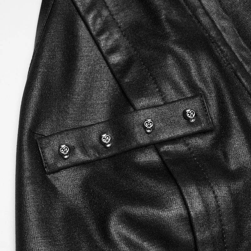 Punk-Weste für Damen mit Totenkopf-Nieten, Schnürung und Umlegekragen