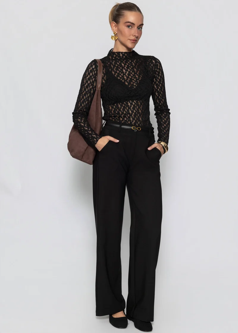 Langarmshirt aus Spitze - schwarz