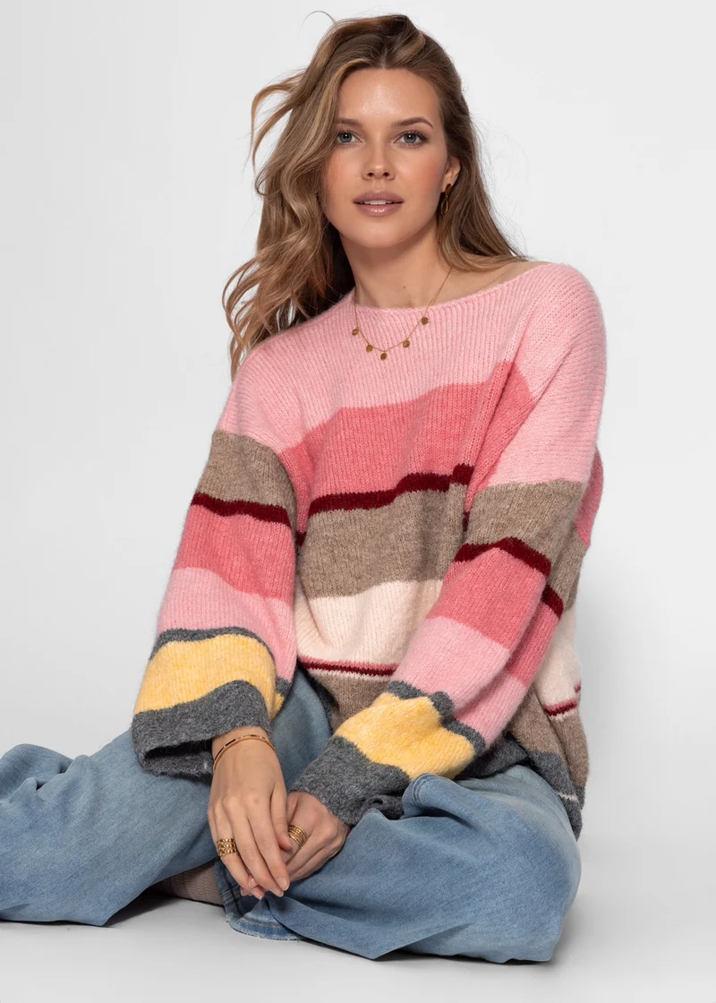 Mehrfarbiger Streifenpullover - pink