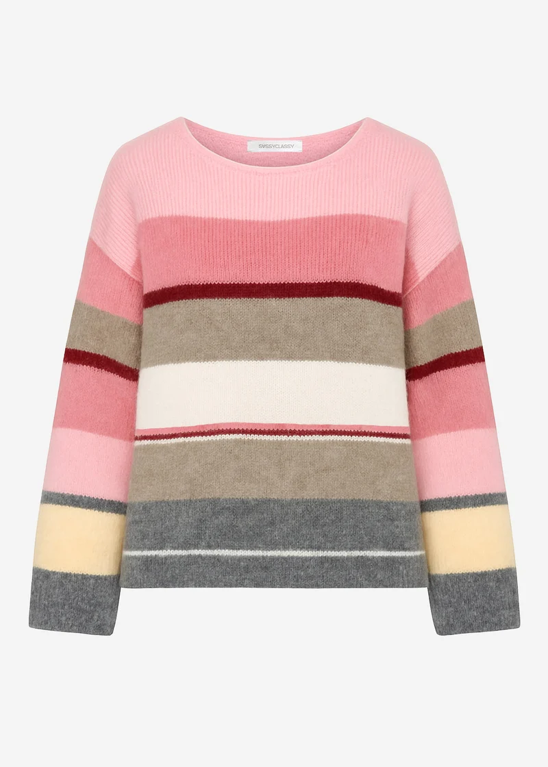 Mehrfarbiger Streifenpullover - pink