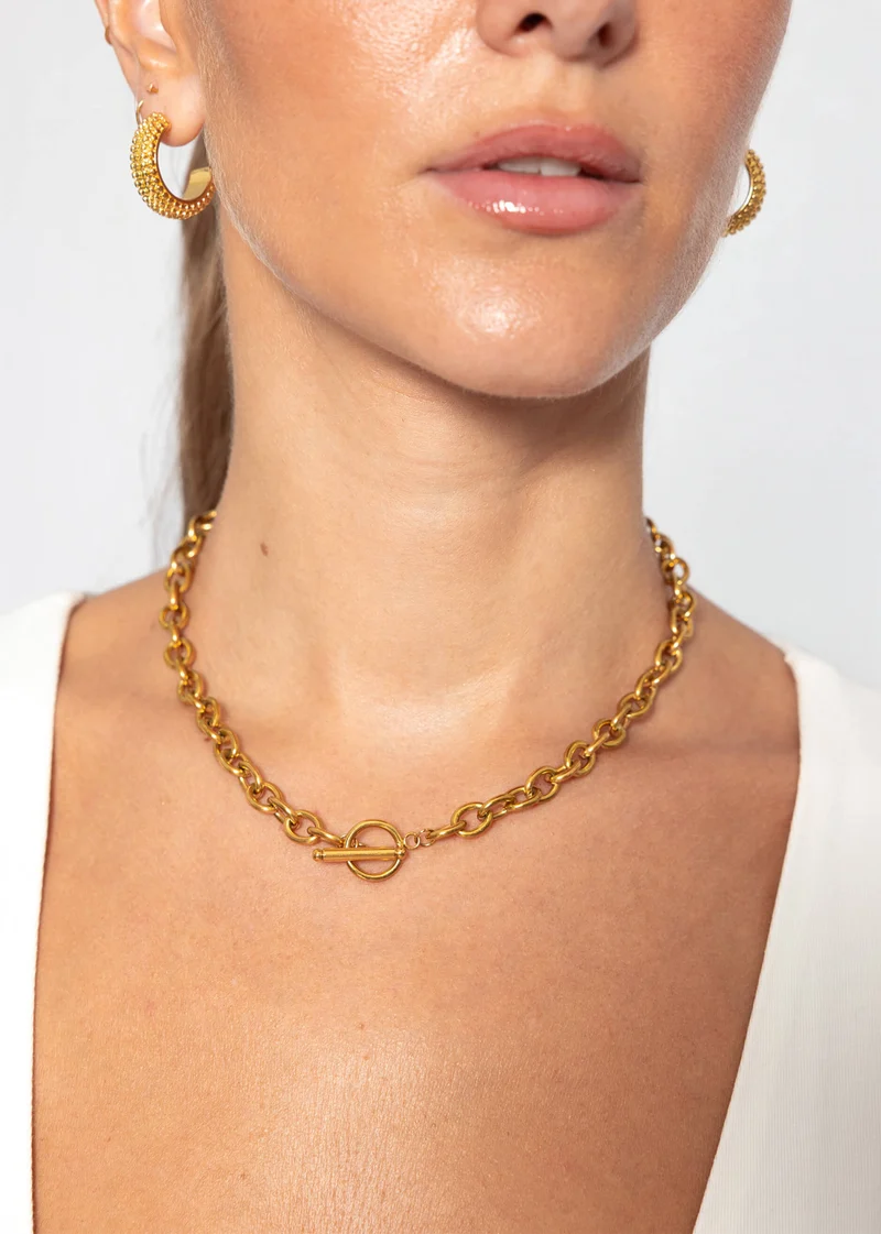Glieder Halskette mit T-Verschluss - gold