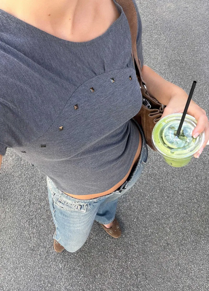 Studded front-cut T-shirt