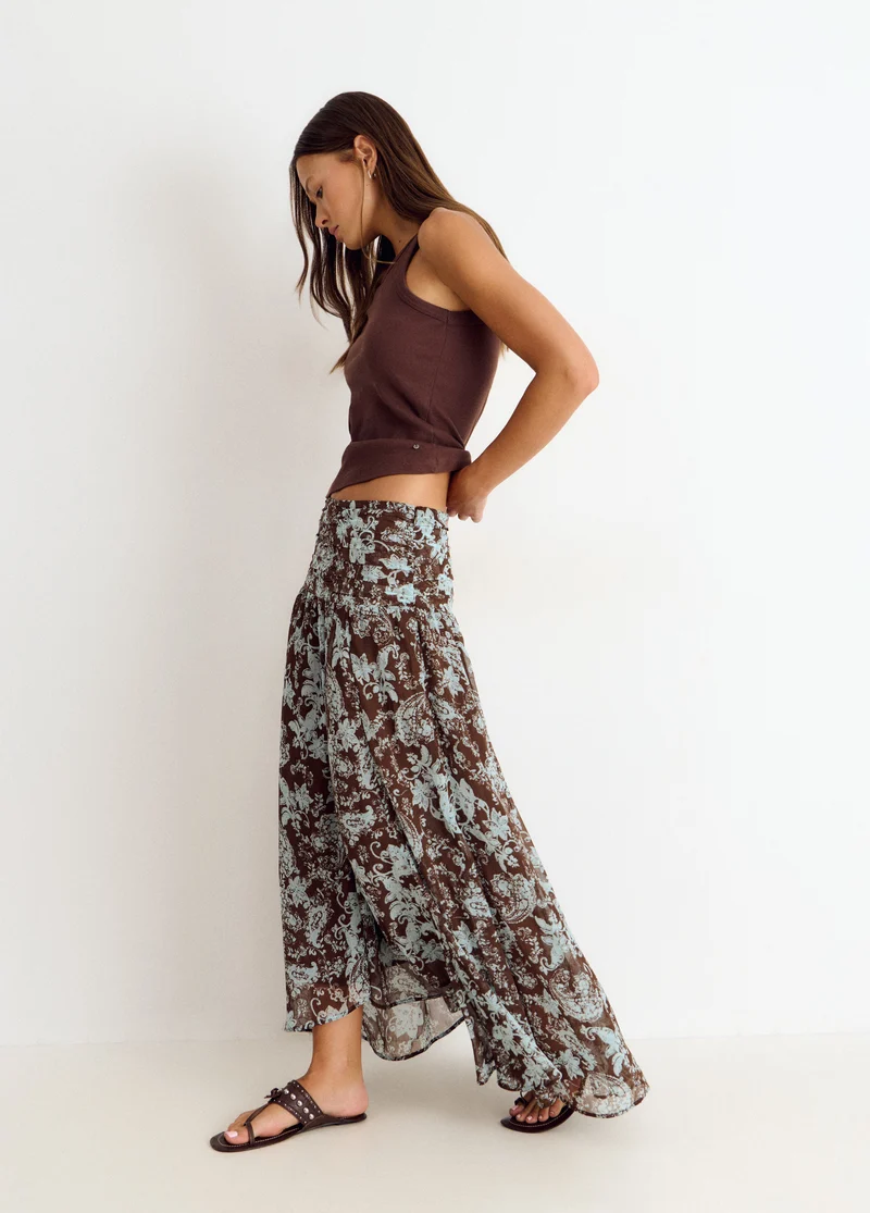Long skirt smocked waist print