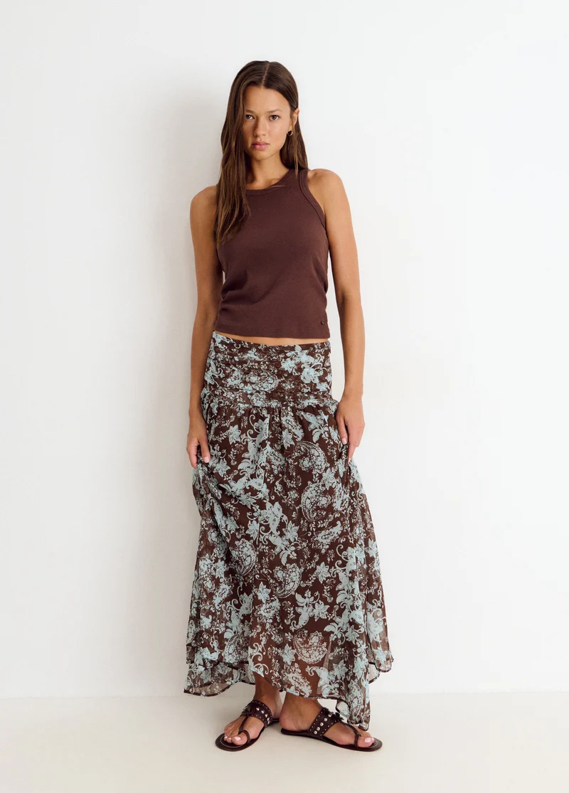 Long skirt smocked waist print