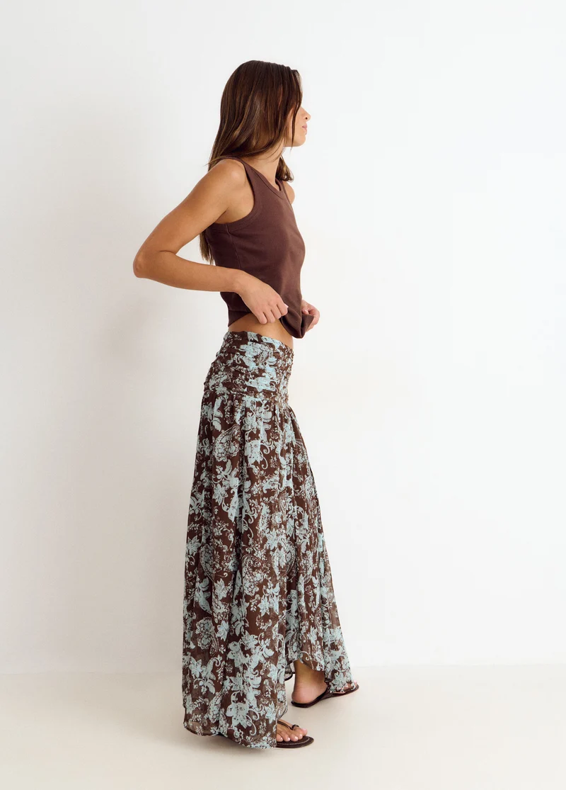 Long skirt smocked waist print