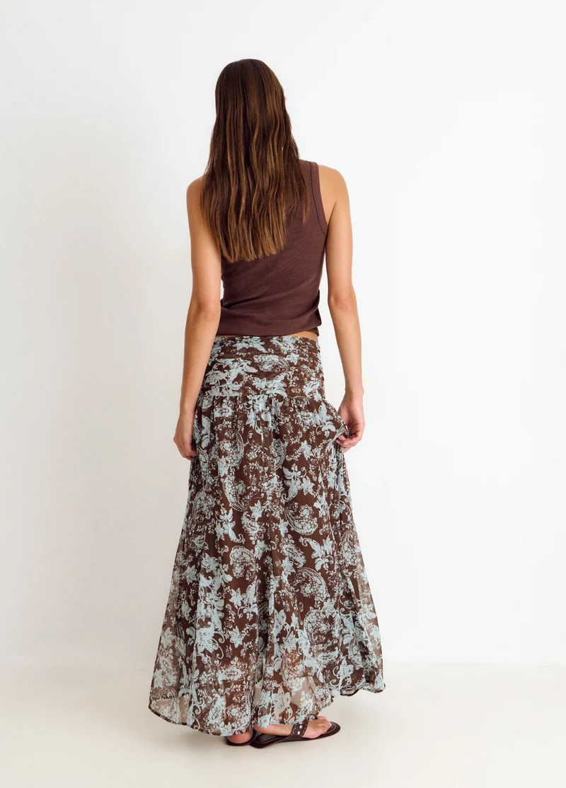 Long skirt smocked waist print