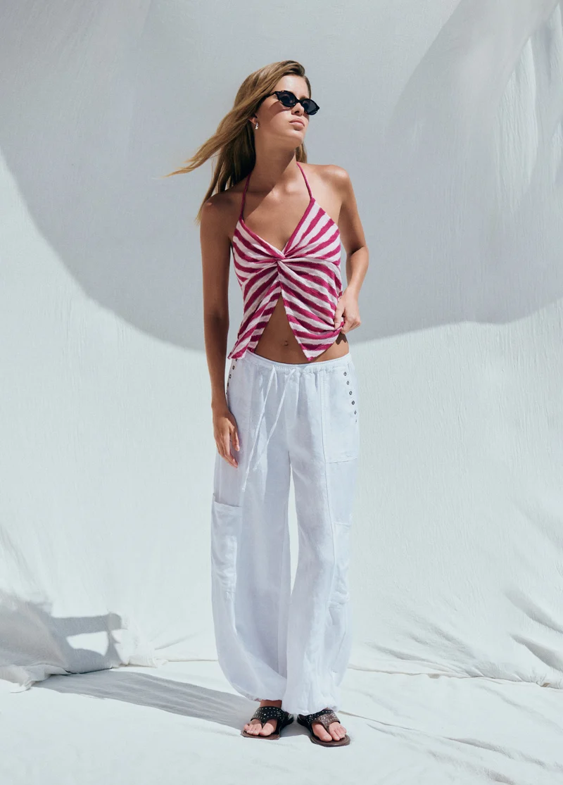 Textured fabric strap top