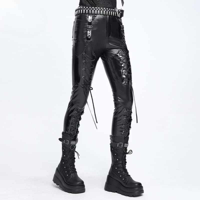 Punk-Leggings für Damen mit Schnürung und Schnallenriemen