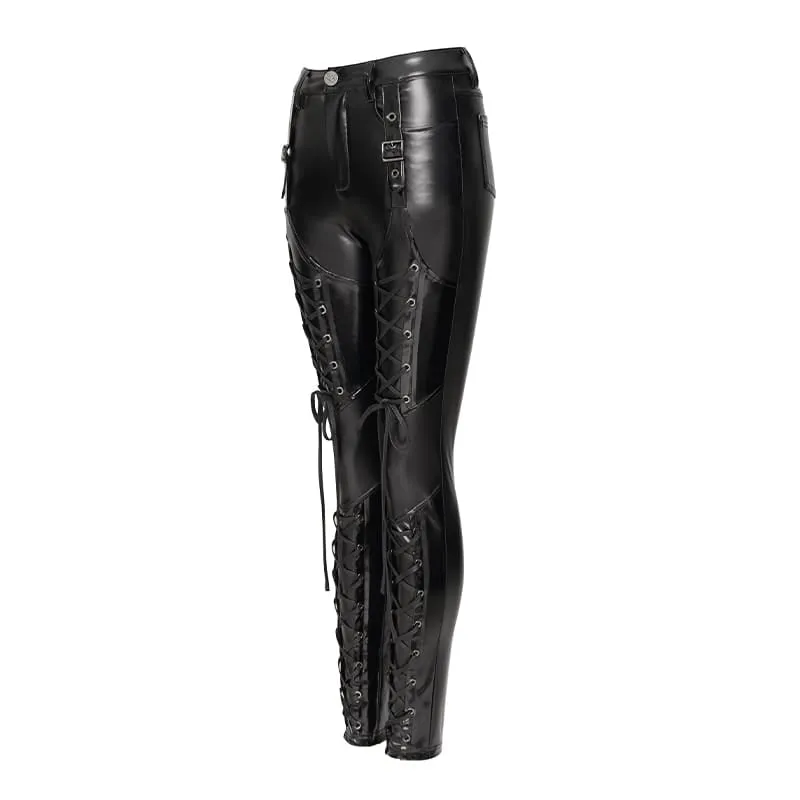Punk-Leggings für Damen mit Schnürung und Schnallenriemen