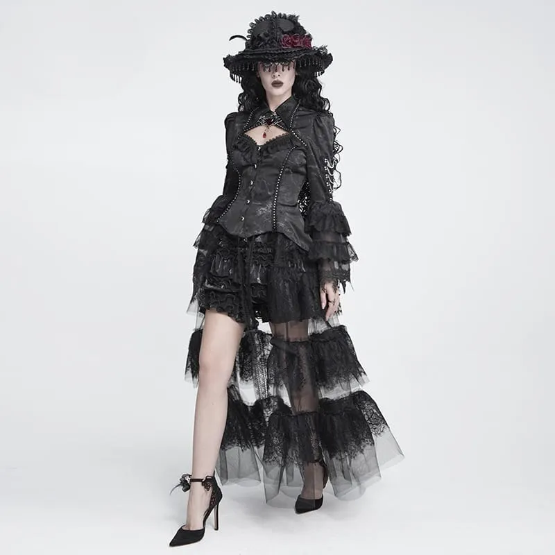 Gothic-Shorts für Damen, mehrlagig, mit Perlen und Rüschen, elastischem Bund