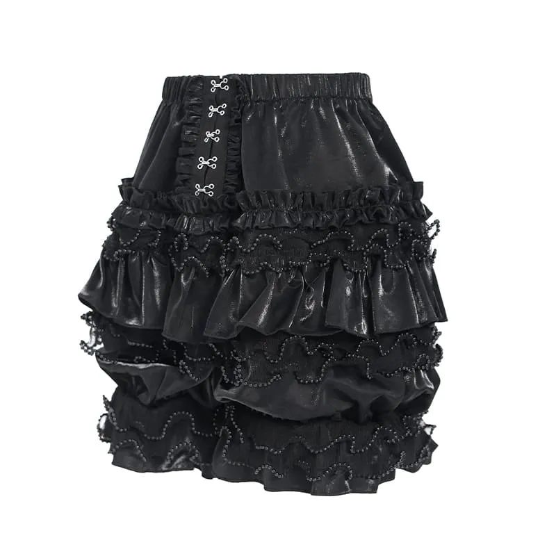 Gothic-Shorts für Damen, mehrlagig, mit Perlen und Rüschen, elastischem Bund