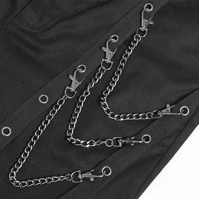 Punk-Schlaghose für Damen mit Ösen, Ketten und Kunstpelzbesatz