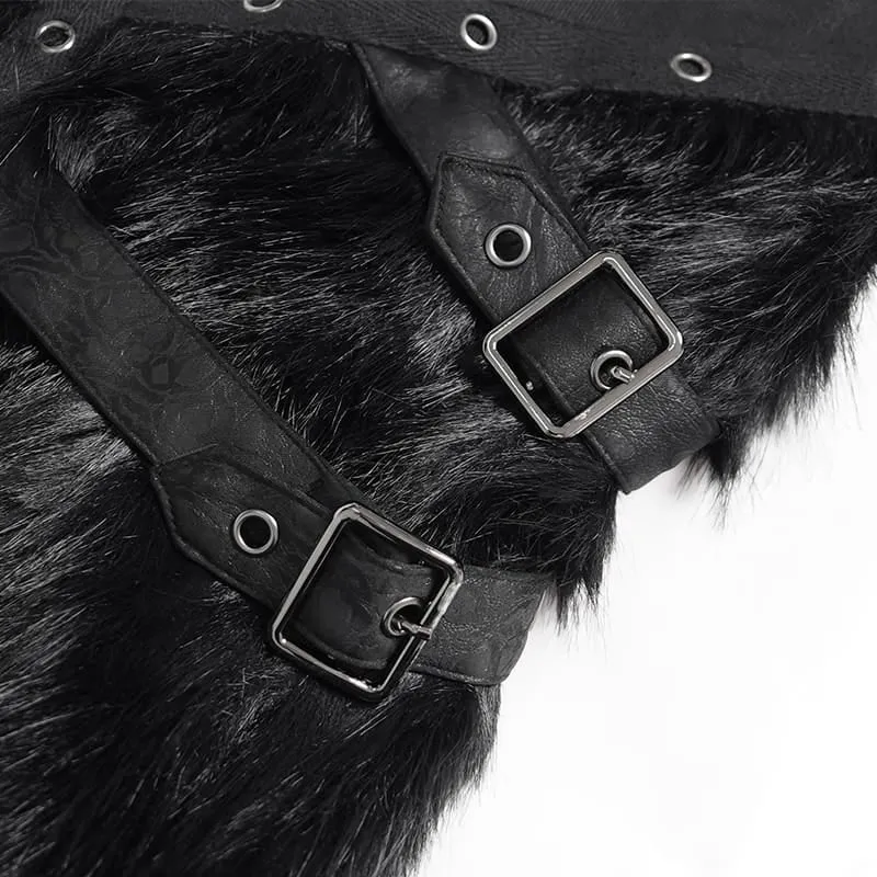 Punk-Schlaghose für Damen mit Ösen, Ketten und Kunstpelzbesatz