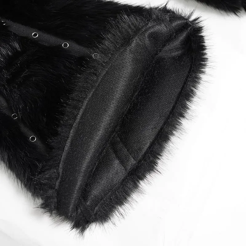 Punk-Schlaghose für Damen mit Ösen, Ketten und Kunstpelzbesatz