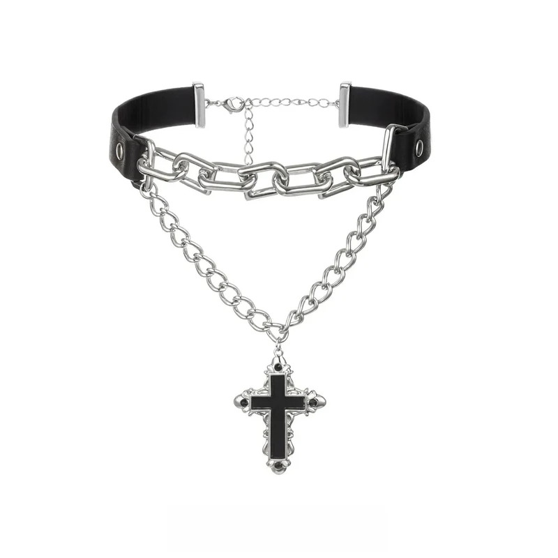 Grunge-Choker mit Kreuzkette für Damen