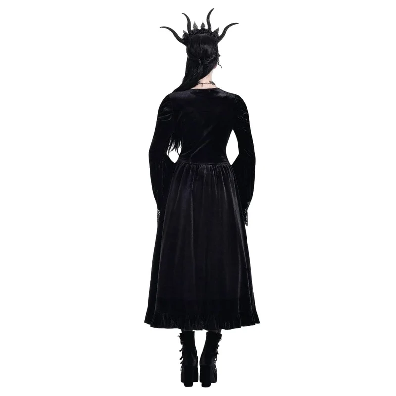 Gothic-Maxikleid für Damen mit kontrastfarbenem, eckigem Kragen und Glockenärmeln – Hochzeitskleid