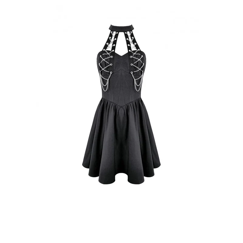 Punk-Kleid mit Ketten, Cut-outs und Neckholder für Damen, Abschlusskleid
