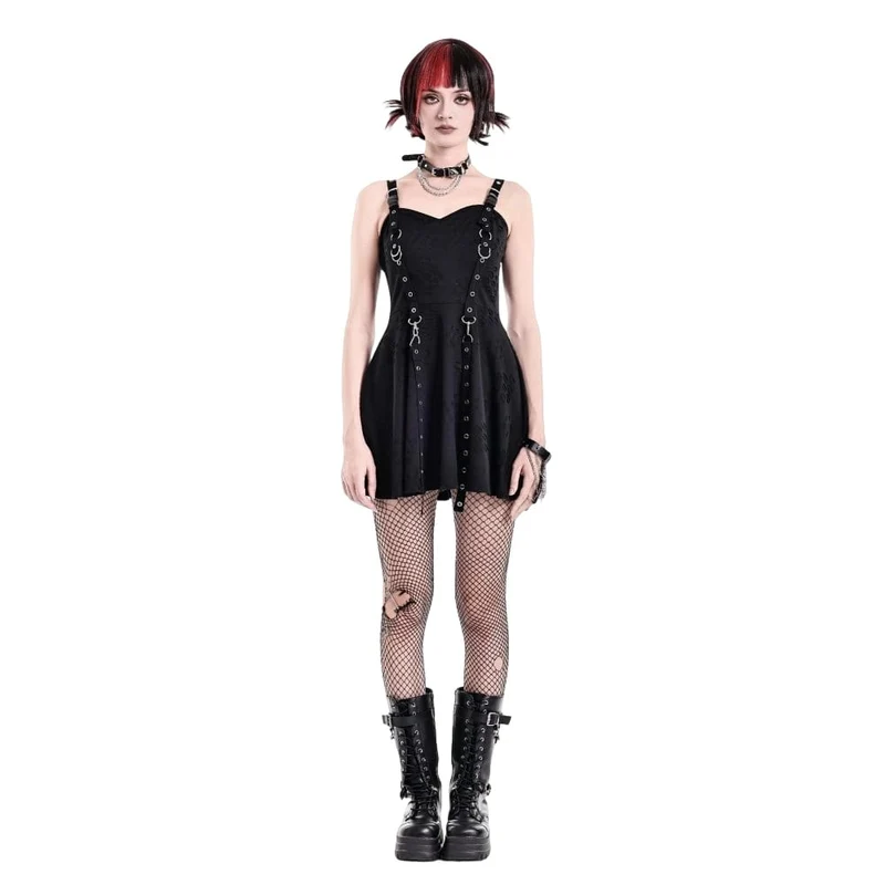 Punk-Slipkleid mit Ösenriemen und Used-Look für Damen