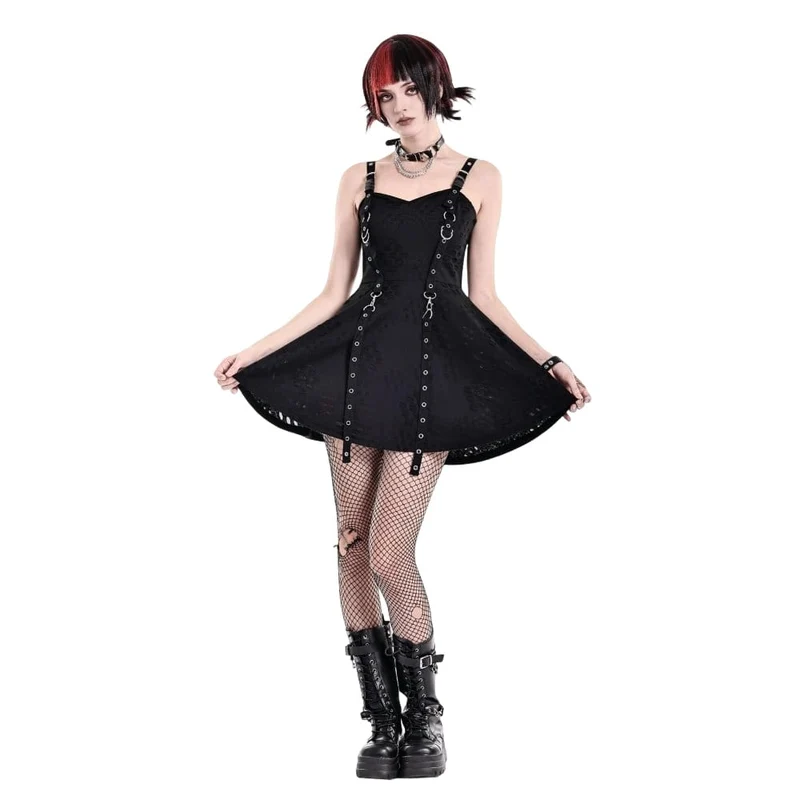Punk-Slipkleid mit Ösenriemen und Used-Look für Damen