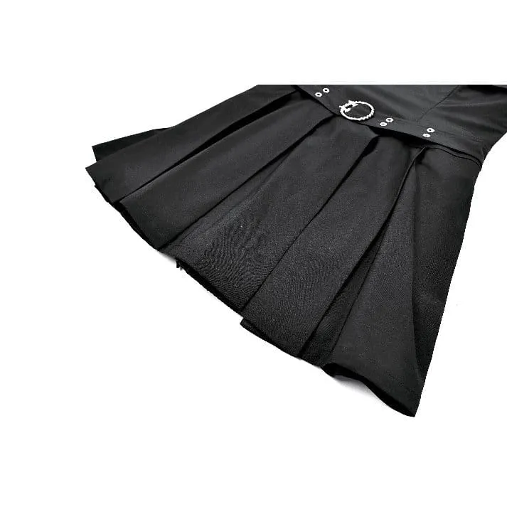 Gothic-Kleid für Damen mit Schnallenriemen und tiefem V-Ausschnitt